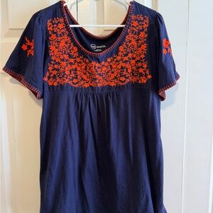 Chic Navy Top with Red Embroidery
